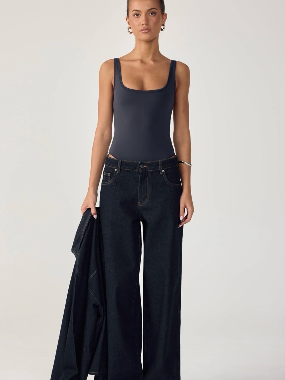 Charcoal Clothing Scoop Neck Women's Bodysuit in Navy